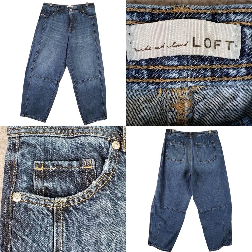 Loft The Barrel Jeans Dark Wash Size 10 / 30 High Rise Denim Lightweight - Picture 2 of 9